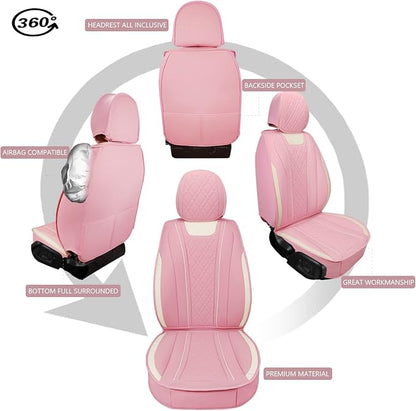 SanQing Car Seat Covers Full Set, Super Luxurious Heavy Duty Waterproof Leather Automotive Vehicle Cover for Cars SUV Pick-up Truck, Universal Non-Slip Seat Car Accessories (Full Set/Pink)
