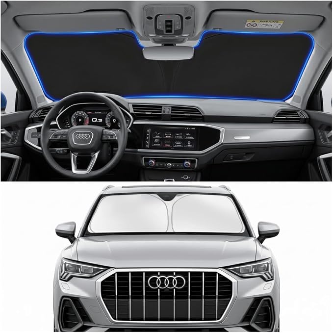 Custom Fit Windshield Sun Shade for Audi Q3 2019-2026 | Custom Fit Windshield Cover, Blocks UV Rays, Double-Layer Heat Shield, Durable Frame, Easy Fold & Storage
