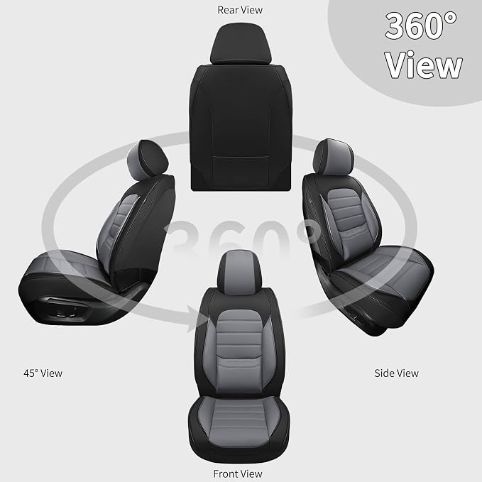 Car Seat Covers Full Set, Universal Leather Seat Covers for Cars, Breathable & Waterproof Automotive Seat Cover for Most Sedans, SUVs, Trucks, Full Coverage Seat Protector, Black Gray