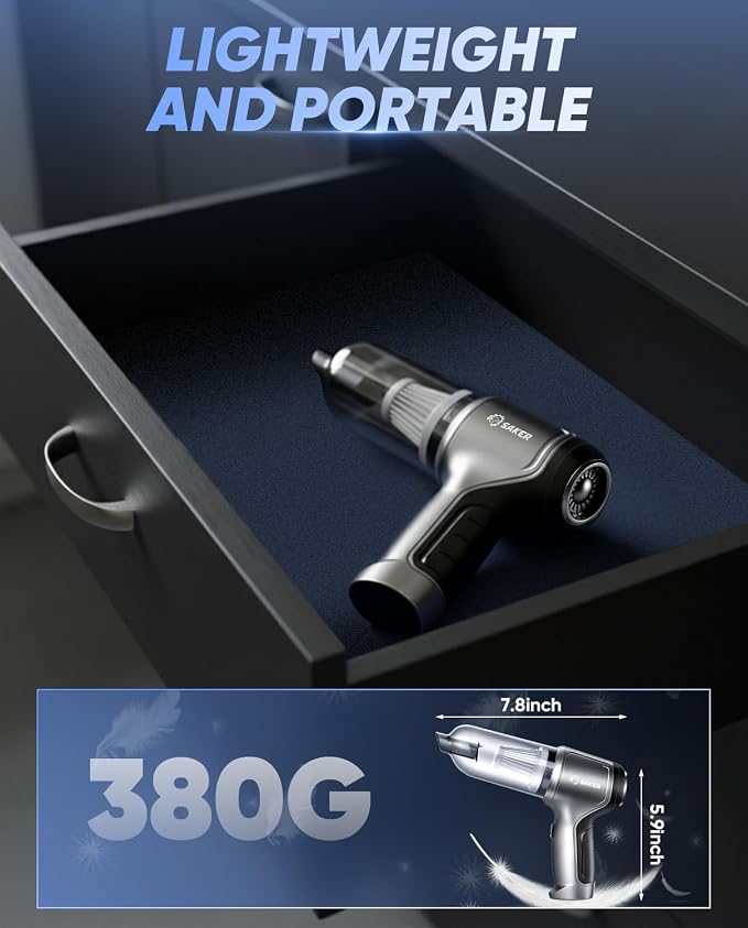 Saker Car Vacuum Portable Cordless Handheld Car Vacuum 15000PA High Power with Brushless Motor and Blower for Cars,Office,Home Cleaning HL107B