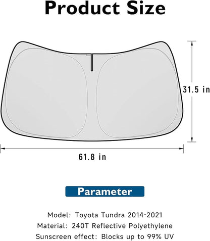 BIBLOZ Car Windshield Sun Shade for Toyota Tundra 2007-2021 Accessories Foldable PET Sunshade Keeps The Car Cool Inside