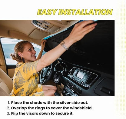 Windshield Sun Shade - Certified 99.87% UVB & 99.02% UVA Protection Car Sun Shade. Award Winning Sunshade for Car Windshield with Patented Technology. Size XL 62"x31" Car Window Shades by Kinder Fluff