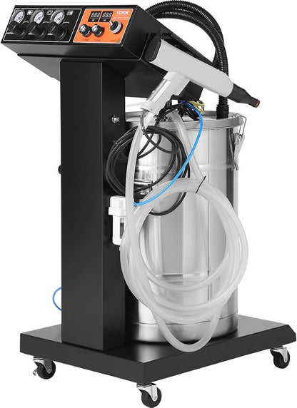 VEVOR Powder Coating System - 40W 100KV Electrostatic Output Kit with 50L Powder Hopper, 450g/Min Spray Gun & Trolley Base, Indoor/Outdoor