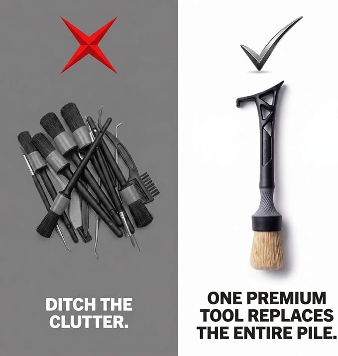 Boars Hair Detailing Brush, 3 in 1 Patent Pending in House Design from Proper. Detail Automotive Interior or Exterior, get Professional Results with Proper Detail Brushes Car Detailing