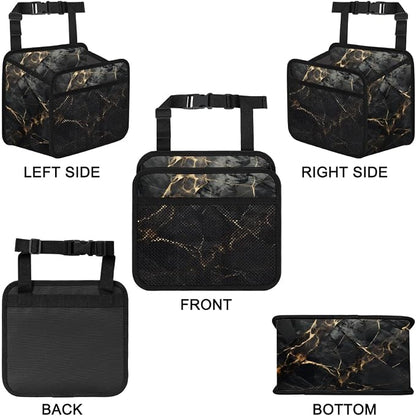 Car Backseat Organizer, PU Leather Back of Seat Cars Hanging Organizer with Pockets Leakproof Car Garbage Bag Hanging Cars Seat Storage Box Travel Accessories Foldable (Marble Black)