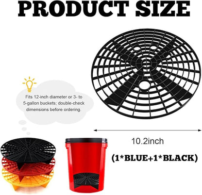 Yourkar 2 PCS Car Wash Bucket Inserts, Plastic Vehicle Wash Bucket Insert Detail Grit Trap, Auto Wash Dirt Collectors Fits 12 Inch Diameter Bucket, Universal Car Accessories (Black+Blue, 2PCS)