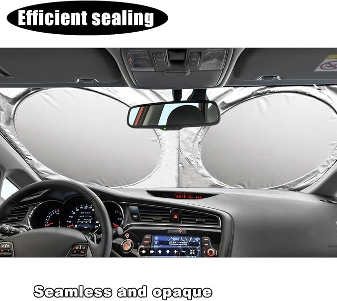 Car Windshield Sun Shade, Cool Reflective Sun Blocker, Foldable Car Front Window Covers, Sun Protection Automotive Glass Shade for Comfortable Driving for Universal Car SUV Truck (64.96 x 35.43'')