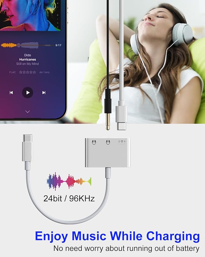 USB C Splitter 1 in 3 Out Dual USB C Headphone and Charger With 480Mbps Data, USB-C to 3.5mm Headphone Jack+ Dual Type c Dongle Surpport Music, Call, Microphone, PD60W Charging, Data Transfer