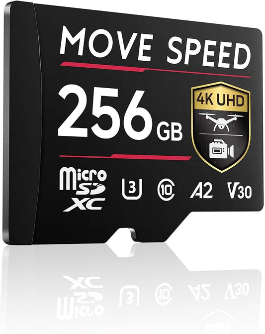 MOVE SPEED 256GB Professional microSDXC Memory Card, U3 V30 A2, Up to 170MB/s Read, 4K UHD Recording, High-Speed TF Card for Cameras, Drones, Dash Cams, Android & Handheld Gaming
