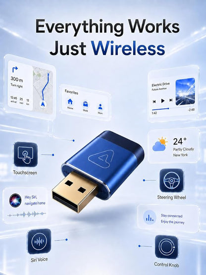 Wireless CarPlay Dongle – Wired to Wireless CarPlay Adapter for iPhone, Fast Auto Link, Metal Housing, Gold-Plated USB