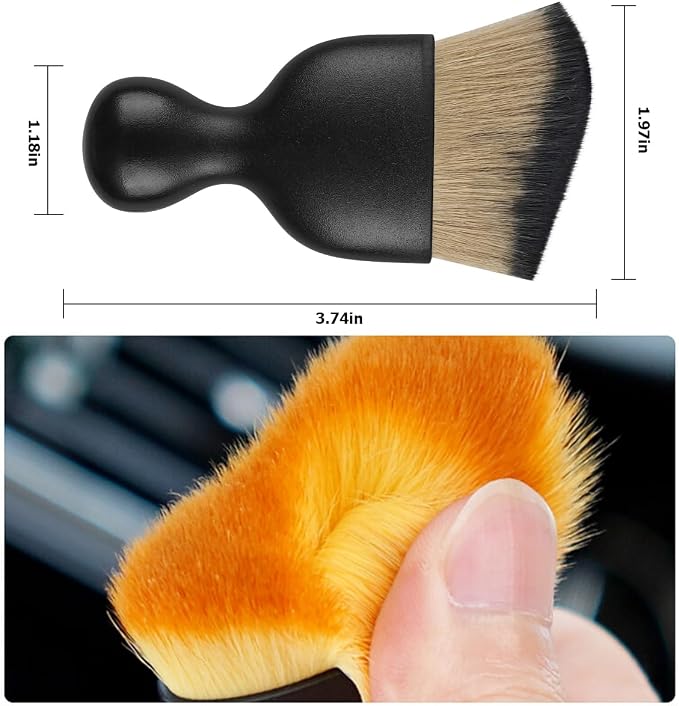 Blilo Car Interior Detailing Brush with Dust Cover, Auto Soft Hair Cleaning Brushes, Scratch Free Curved Dirt Collectors, for Vehicle Dashboard Air Conditioner Vents Leather(Brown/Black)