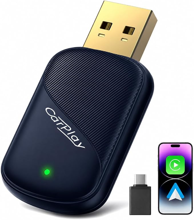 Wireless CarPlay Adapter for iPhone - Wired to Wireless CarPlay Dongle with USB-A/USB-C, Gold-Plated USB, Low Latency, Auto Reconnect, Mini Plug & Play Adapter for OEM Wired Cars 2016+