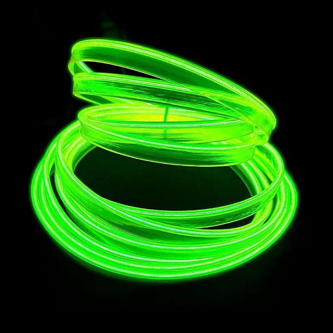 MaxLax Lemon Green EL Wire Car Interior LED Kit - 16.4ft Flexible neon-Style Wire with 12V Fused Power Supply. Features 6mm Reinforced Edge for Easy auto Installation