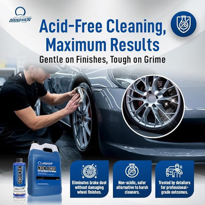 Nanoskin Non Acid Professional Wheel & Tire Cleaner 1 Gallon – Works with Brush | Car Wash Cleaning Spray for Detailing | Removes Brake Dust, Oil, Dirt, Light Corrosion