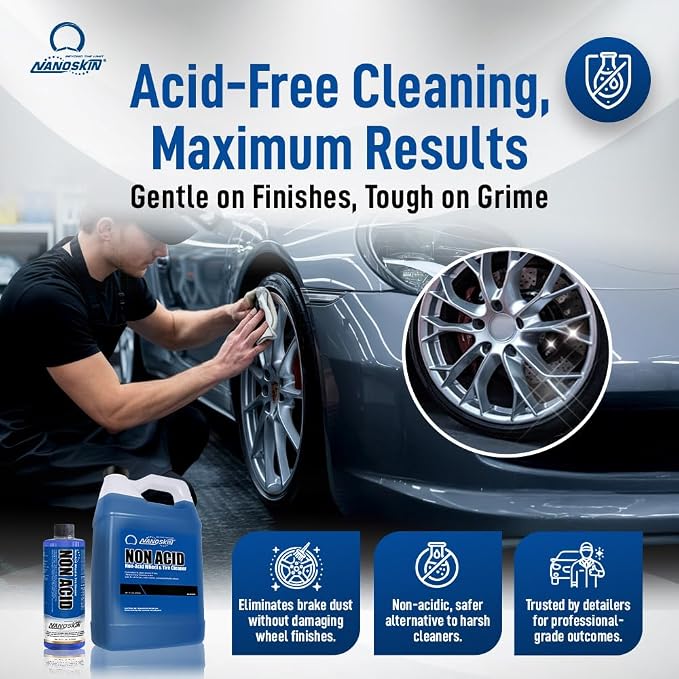 Nanoskin NON ACID Professional Wheel & Tire Cleaner 30 Gallons – Works with Tire Brush | Car Wash Cleaning Spray for Car Detailing | Removes Brake Dust, Oil, Dirt, Light Corrosion
