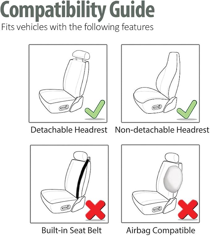 FH Group All Purpose Flat Cloth Car Seat Covers for Bucket Seats, 2 Piece Universal Fit, Washable Seat Covers for SUV, Sedan, Van - Front Set Black