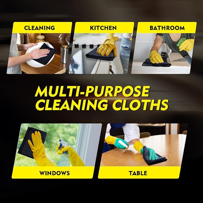 HOMEXCEL Black Microfiber Cleaning Cloth 200 Pack, 11.5 x 11.5 inch Bulk Shop Towels | Reusable Cleaning Rags for Cars, Kitchen, Window, Garage and House, Ultra Absorbent, Lint Free, Streak Free