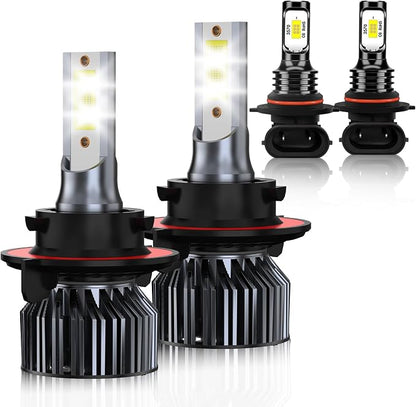Fit for Ford F150 2004-2014 F250 F350 2005-2020, for Dodge Dakota 2005-2009 H13 H10 Fog Light Bulbs Combo, 32000LM Enhanced Visibility 9008 9145 Fog Lights Direct Installation, Pack of 4