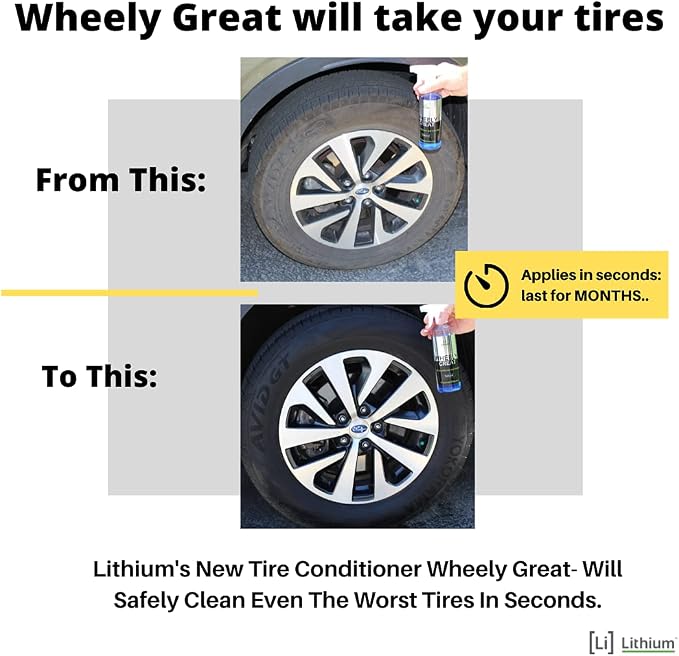 Wheely Great Tire Dressing Spray - Protects Rubber from U.V. Rays - Rubber Tire Conditioner So It Won't Dry Out and Crack - Keeps Tires Black, Not Shiny - Removes Brown Film from Sidewalls