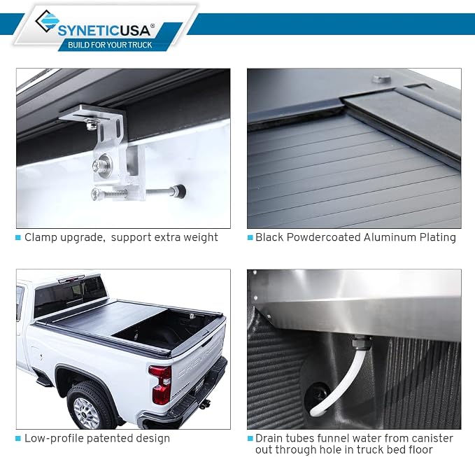 Syneticusa AR Automatic Retractable Truck Bed Cover with Crossbars for Silverado Sierra 2500 3500 2020–2026 | 6’8” 82.2” Bed | Aluminum Hard Tonneau Cover | Waterproof, Low-Profile