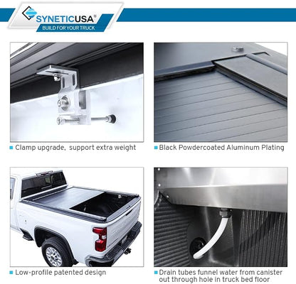 Syneticusa AR Automatic Retractable Truck Bed Cover with Crossbars for Silverado Sierra 2500 3500 2020–2026 | 6’8” 82.2” Bed | Aluminum Hard Tonneau Cover | Waterproof, Low-Profile