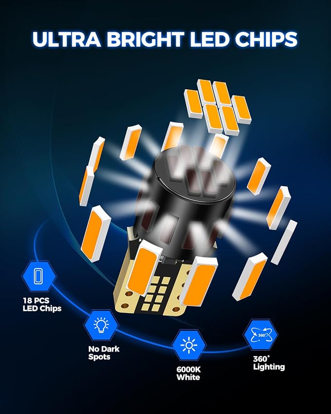 Marsauto 194 LED Bulb Amber Yellow for Dome Map Light, 168 2825 W5W T10 Wedge Replacement Super Bright LED Light Bulbs for Car Courtesy Step Dash Side Marker Trunk Light (Pack of 10)