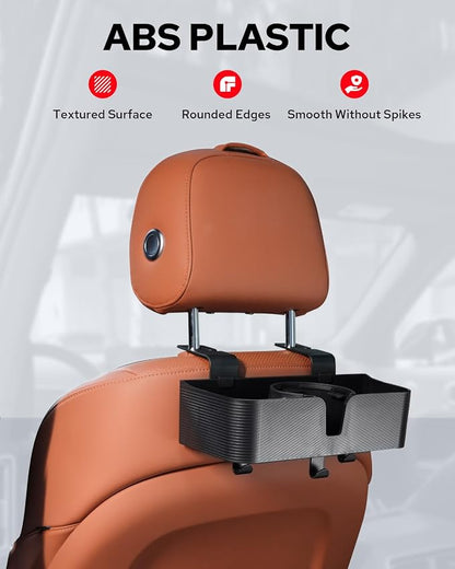 Benlari Car Headrest Backseat Organizer with 3.7" Cup Holder - 3 in 1 Seat Back Organizer Headrest Hooks, Multifunctional Storage for Car Backseat Travel Accessories (2pcs)