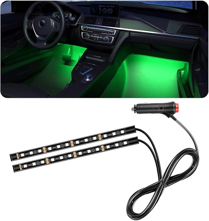 povtii Car LED Strip Light, 24 LED RGB Auto Under Dash Interior Atmosphere Lights, Cigarette Lighter Decorative Lamp Ambient Night Light, Universal Lighting Kit Car Accessories (Green)