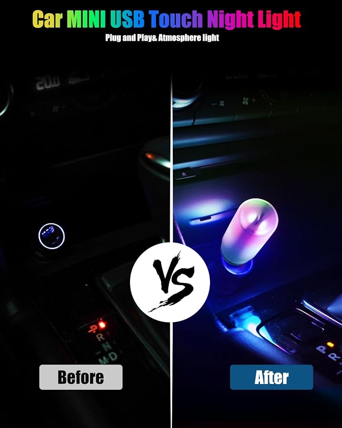 USB Light Touch Dimmable Retro Interior Car Lights,Multicolor &13 Modes Mini USB Light Bulb for Car Night Light, Bedroom,Party,Christmas Hallway,Camping, 2Pack