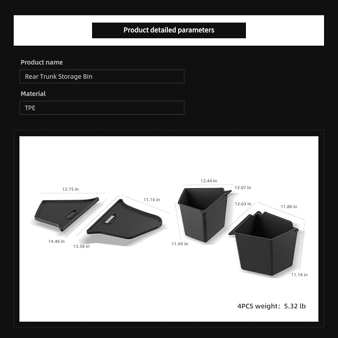LUCKEASY 2PCS Trunk Storage Bins for Tesla Model Y 2022-2024 Gigafactory | Not Fit Juniper 2025+, Not Fit Fremont Builds, Trunk Organizer With Lids, Trash Cans, Car Accessories, TPE, Black