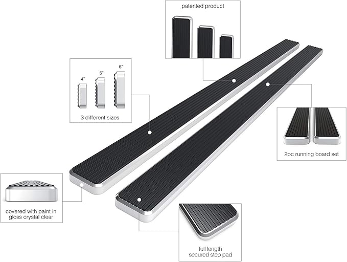 APS (Silver 6 inches Wheel to Wheel) Running Boards Nerf Bars Side Steps Compatible with Chevy Silverado GMC Sierra 1500 2500 1999-2013 Double Cab 5.5ft Bed & 2500HD 3500 2001-2014