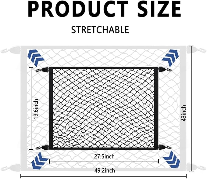 Cargo Net for SUV,Upgraded Highly Elastic Truck Cargo Net with Trunk Net Hooks - Stretch to 49.2"x43",Premium Truck Bed Netting for Cargo for Car Organizer and Storage (27.5"x19.6")