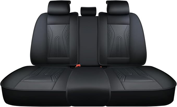 Huidasource Rear Seat Covers, Waterproof Faux Leather Rear Bench Seat Covers, Universal Fit Back Seat Cover for Most Cars Sedans SUVs Pickups Trucks, Black