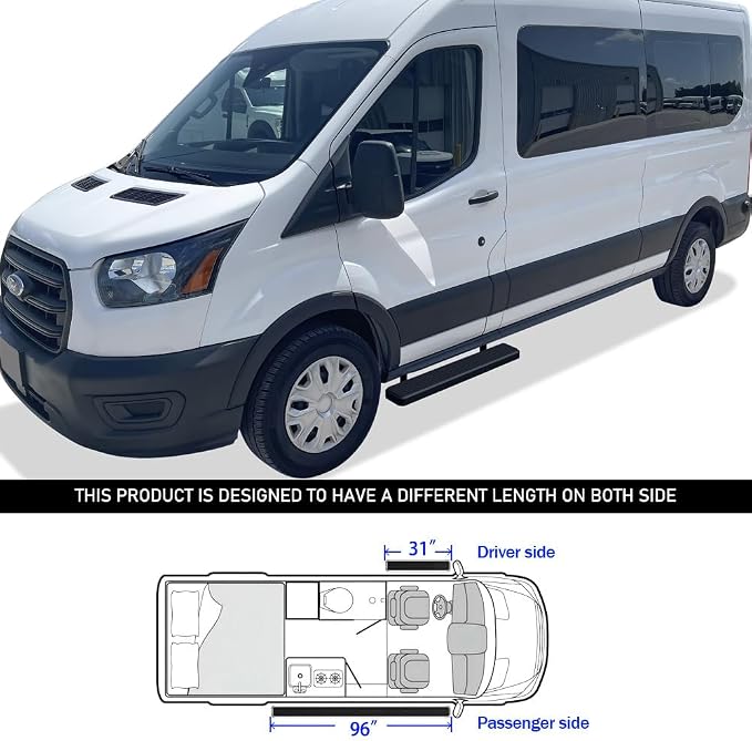 APS Premium 6in Stainless Steel Black Running Boards Compatible with Ford Transit 2015-2026 Full Size Van 3-Door (Exclude 2022-2026 E-Transit) (Nerf Bars Side Steps Side Bars)