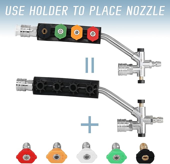 Dual Connector Pressure Washer Wand for Foam Cannon, Dual-Connector Lance Accessory with 5 Pressure Washer Spray Nozzles, 4000 PSI