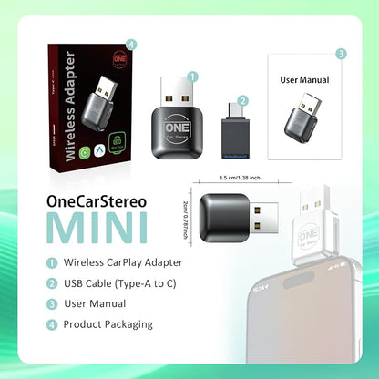 OneCarStereo Wireless CarPlay Adapter, Android Auto Wireless Adapter for iPhone & Android, Plug & Play, Fast Auto Reconnect, Convert Wired CarPlay to Wireless, for Cars with Factory Wired CarPlay