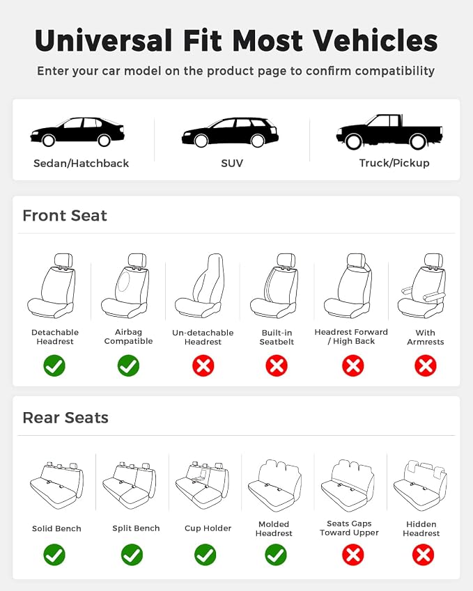 Huidasource Front Seat Covers, Luxury Nappa Leather Driver Seat Cover with Airbag, Lumbar Support, Cooling＆Heating, Seatbelt Buckles, Front Seat Cover Universal Fit for Most Cars SUV Trucks, Brown