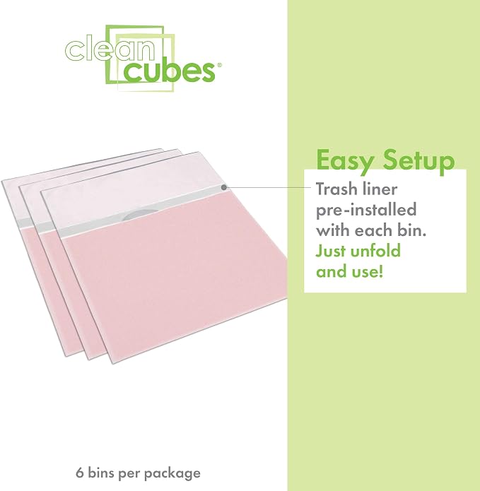 Clean Cubes 13 Gallon Disposable Pop-Up Trash Cans (6-Pack) with Fitted Bags – Foldable Garbage & Recycling Bins for Parties, Events & Kitchen (Pink, 17" H x 13.5" W x 10" D)