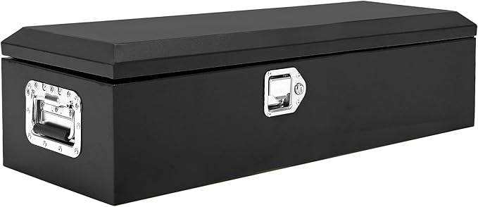 Garvee Black Steel Truck Bed Tool Box, Diamond Plate Tool Box with Side Handle and Lock Keys, Storage Toolbox Chest Box Organizer for Pickup, Truck Bed, RV, Trailer