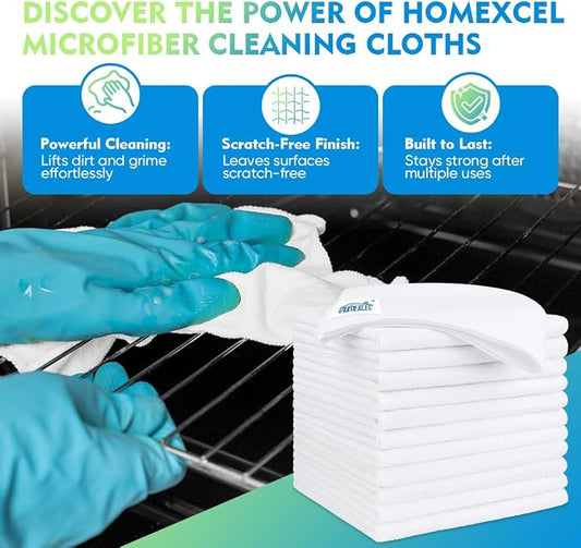 HOMEXCEL White Microfiber Cleaning Cloth 6 Pack 12.5 x 12.5 inch Microfiber Towels for Cars Ultra Absorbent Car Washing Cloth Lint Free Streak Free Cleaning Rags for Car Kitchen Window