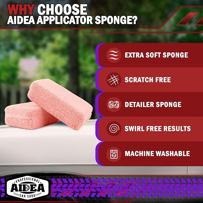 AIDEA Microfiber Applicator Pad-8Pack, Car Wash Sponge, Premium Microfiber Sponge and Cleaning Pads, Perfect for Effortless Wax, Sealant, and Conditioner Application, Car Detailing Supplies, Pink
