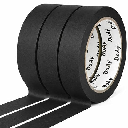 3 Pack Black Painters Tape - Masking Tape 1 Inch Wide - Multi-Surface, Smart Adhesion, Indoor & Outdoor - 270FT Total - Paint Tape for DIY, Labeling, Art, Car, General Purpose (#3910)