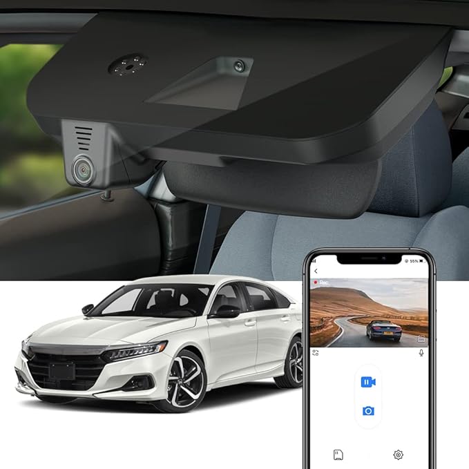Fitcamx 4K Dash Cam Suitable for Honda Accord 2018-2022 Hybrid (Model A) LX Sport SE Touring EX EX-L, OEM Look, 2160P UHD Video, Built-in WiFi & APP, Loop Recording, G-Sensor, Plug & Play, 64GB Card