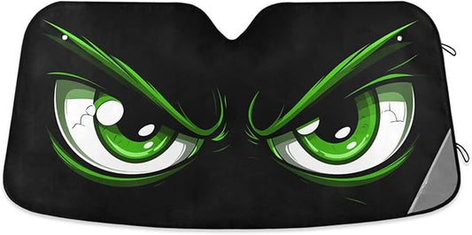 Evil Green Eyes Windshield Sun Shade for Car Auto SUV Truck Foldable Front Window Sunshade Sun Visor Protector Block UV Rays Reflect Heat, 55" x 28"