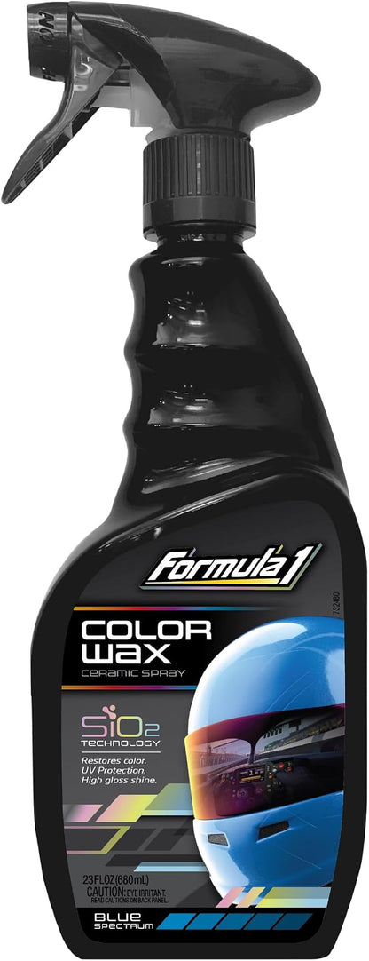 Formula 1 Color Wax Spray for Blue Cars, Gives Ceramic Water Beading Protection and Ultimate Shiny Finish, Fills Minor Scratches with Color-Match Pigment, 23 oz