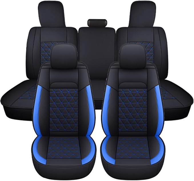 Coverado Car Seat Covers Full Set, Leather RAM 1500 Seat Covers Protectors Compatible with 2002-2026 Dodge RAM 1500 2500 3500 Crew Double Mega Quad Cab with Flat Bench, Blue