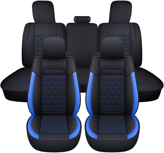 Coverado Car Seat Covers Full Set, Leather RAM 1500 Seat Covers Protectors Compatible with 2002-2026 Dodge RAM 1500 2500 3500 Crew Double Mega Quad Cab with Flat Bench, Blue