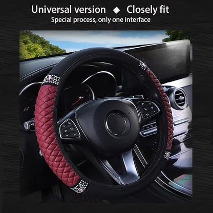 Microfiber Leather Steering Wheel Cover with Anti-Slip Lining Universal Car Accessory for Steering Wheel with a Diameter of 14.5-15 inch (Wine red)