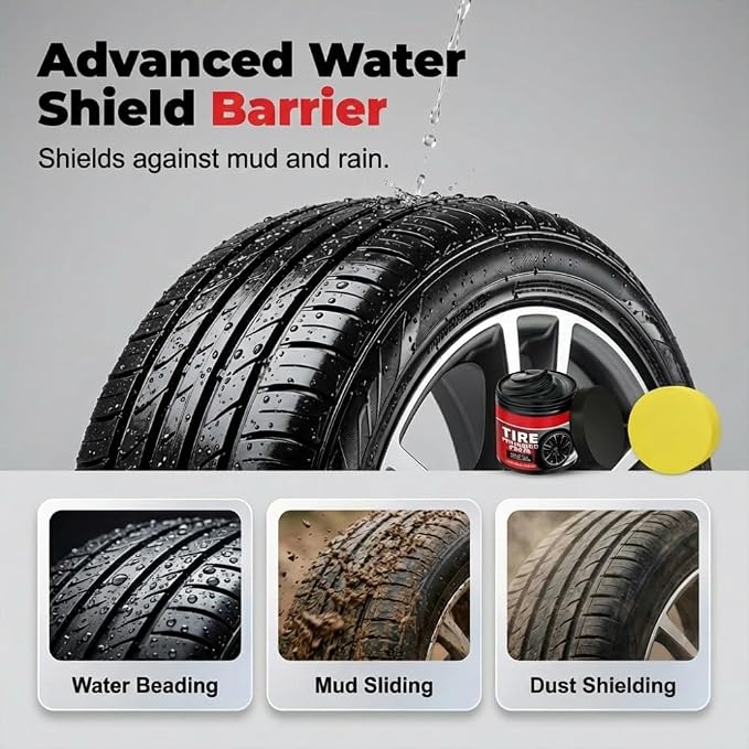 Tire Refurbish Wax Instant Gloss, 2026 New Car Tire Shine with Sponge, Tire Polishing Paste for Cars Trucks Motorcycles RVs & More (1PCS)
