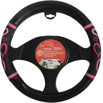 BDK Universal Fit Universal Love Story Steering Wheel Cover - Rubber (Love Story Pink)